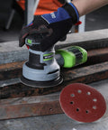 Using 150 Piece Sanding Discs Set 5 Inch 8 Hole Grits 60 To 600 For Random Orbital Sander on metal surface