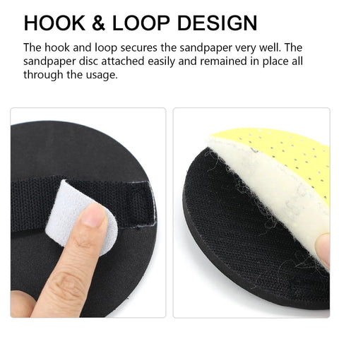 5 Inch Hand Sanding Pad With Hook And Loop Backing showing close-up of hook-and-loop attachment feature for woodworking and auto body use.