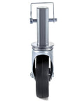 Front view of a 4 Pack 5 Inch Scaffolding Rubber Swivel Caster Wheels With Dual Locking Heavy Duty Casters 1.26 Inch Square Stem 440 Lbs Per Wheel 360 Degree Rotation Non Marking Quiet Rolling For Carts Benches And Workstations.