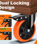 5 Inch Heavy Duty Caster Wheels Set of 4, Silent Swivel Casters with Brakes, dual locking design for furniture workbenches carts