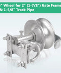 Sliding Gate Rollers Set With Five Inch Wheels For Two Inch Gate Frames And One And Five Eighths Inch Track Pipe Heavy Duty