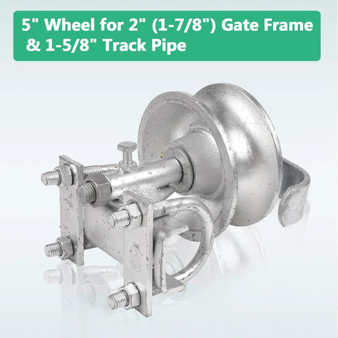 Sliding Gate Rollers Set With Five Inch Wheels For Two Inch Gate Frames And One And Five Eighths Inch Track Pipe Heavy Duty