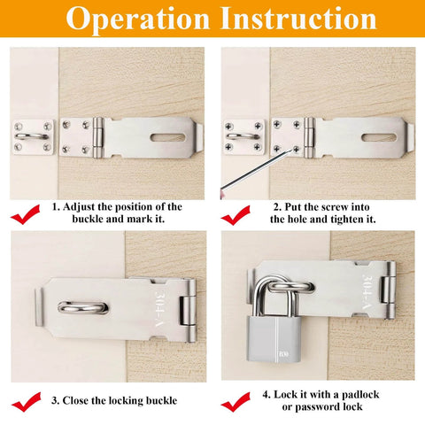 Installation instructions for 5 Inch 304 Stainless Steel Hasp Latch Set 2 Pack With Padlock And Combination Lock