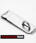 Door Hasp Latch Lock, 5 Inch 304 Stainless Steel Safety Packlock Clasp Thickness 1.9 mm, Brushed Steel, DL130-BN, laid on white background.