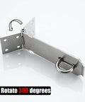 Door Hasp Latch Lock, 5 Inch 304 Stainless Steel Safety Packlock Clasp Thickness 1.9 mm, showing 300-degree rotation capability.