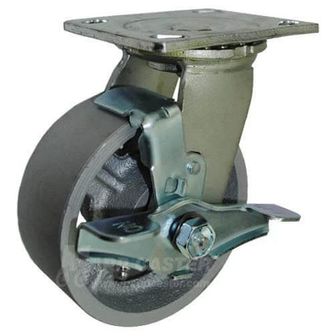 Close-up of 5-inch steel caster with mount for Toolbox, Job Box & Gangbox 5" Steel Caster Kit with mounting Hardware - 4,800 Lbs. Total Capacity.