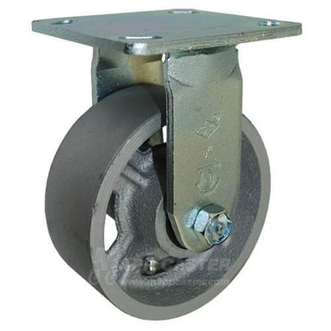 Close-up of 5-inch steel caster in BBQ Pit 5" Steel Caster Kit with Mounting Hardware, 4,800 Lbs. Total Capacity.