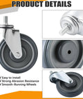 4 Pack 5 Inch Swivel Cart Casters With 7 Sixteenth Inch Metal Nuts Heavy Duty TPR Thermoplastic Rubber Wheels in grey