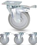 Pack Of 4 5 Inch Swivel Caster Wheels With Dual Locking Brakes In Gray TPR Rubber, Heavy Duty 1000 Lbs Total Load Capacity
