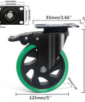 5 Inch Heavy Duty Swivel Plate Caster Wheels Set Of 4 With Brake Silent Polyurethane Castors for Furniture and Workbench
