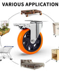 5 Inch Swivel Plate Casters With Screw Mounting Dual Locking Brakes And Quiet Polyurethane Wheels Heavy Duty 550 Lb Per Caster