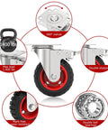 5 Inch Swivel Caster Wheels Set of 4 - safety dual locking brakes & quiet non marking rubber tires rated 350 lbs per caster with 360 degree swivel.