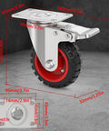 5 Inch Swivel Caster Wheels Set of 4 - safety dual locking brakes with red rubber tire and steel body for carts and workbenches