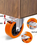5 Inch Swivel Caster Wheels Set Of 4 With Brakes For Cart Furniture Or Workbench Heavy Duty Polyurethane Locking Casters