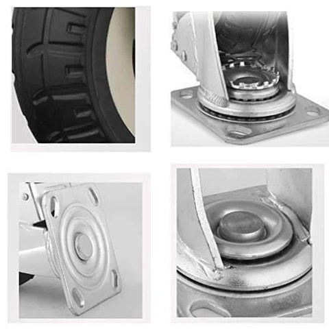 Close-up of 5 Inch Heavy Duty Swivel Plate Caster Wheels with rubber tire tread and durable metal components
