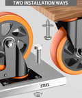 5 inch heavy duty caster wheels set of 4 rated 2400 lb total with locking swivel plate brakes shown with installation screws and spanner