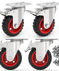 5 Inch Swivel Caster Wheels Set of 4 with safety dual locking brakes and non-marking rubber tires for workbenches and carts.