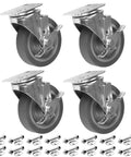 5 Inch Swivel Caster Wheels Set of 4 with Brakes, Heavy Duty Plate Casters, Polyurethane Wheels, 1120 LBS Total Load, with hardware