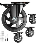 5 inch heavy duty swivel caster wheels set of 4 with double safety brakes stainless steel frame polyurethane wheels including hardware kit
