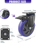 5 Inch Heavy Duty Caster Wheels Set of 4 with Brake, detailed product size specifications shown