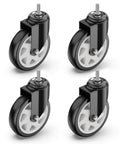 5 Inch Caster Wheels No Brake Stem Casters Set of 4 Heavy Duty Swivel Castors with 3/8 Inch 16 x 1 Threaded Stem Steel Housing PVC Wheels Black