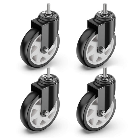 5 Inch Caster Wheels No Brake Stem Casters Set of 4 Heavy Duty Swivel Castors with 3/8 Inch 16 x 1 Threaded Stem Steel Housing PVC Wheels Black