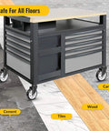Tool cart with 5 Inch Caster Wheels No Brake Stem Casters Set of 4 Heavy Duty Swivel Castors shown on various floor types