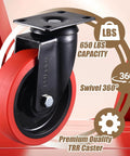 5 Inch Heavy Duty Caster Wheels Set of 4, 2 Swivel and 2 Fixed, Premium Rubber Industrial Casters with Reinforced Steel Housing, silent rolling