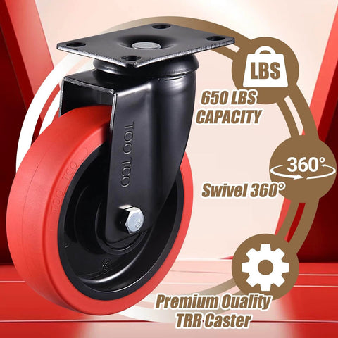 5 Inch Heavy Duty Caster Wheels Set of 4, 2 Swivel and 2 Fixed, Premium Rubber Industrial Casters with Reinforced Steel Housing, silent rolling