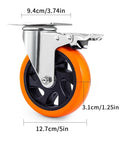 5 Inch Swivel Plate Casters With Screw Mounting Dual Locking Brakes And Quiet Polyurethane Wheels Heavy Duty 550 Lb Per Caster