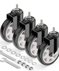 5 Inch Caster Wheels No Brake Stem Casters Set of 4 Heavy Duty Swivel Castors with 3/8 Inch 16 x 1 Threaded Stem Steel Housing PVC Wheels Black