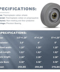 Specifications for 5 Inch Thermoplastic Rubber Caster Wheels Set Of Four With Heavy Duty Precision Bearings Non Marking Floor Friendly