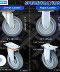 Image showing Eight Pack 5 Inch Caster Wheel Set With Four Swivel And Four Rigid TPU Casters Heavy Duty Replacement Wheels For Furniture And Cart.