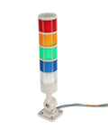 Industrial LED Signal Tower Stack Lights With Rotatable Base 5 Layer Andon Light 12V 24V DC, with wires and a mounting base.