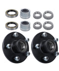 Two Sets Five Lug Trailer Wheel Hub With Bearings Kit For Four Point Seven Five Inch Spindle 84 Compatible Three Thousand Five Hundred Pound Rated Beefy Build High Strength Components Built To Last For Utility Trailers, showing hubs and bearings.