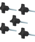 5 Pack Quarter Inch 20 TPI Four Point Knobs with 2 Inch Threaded Studs for lawn mowers, umbrella bases, woodworking tools