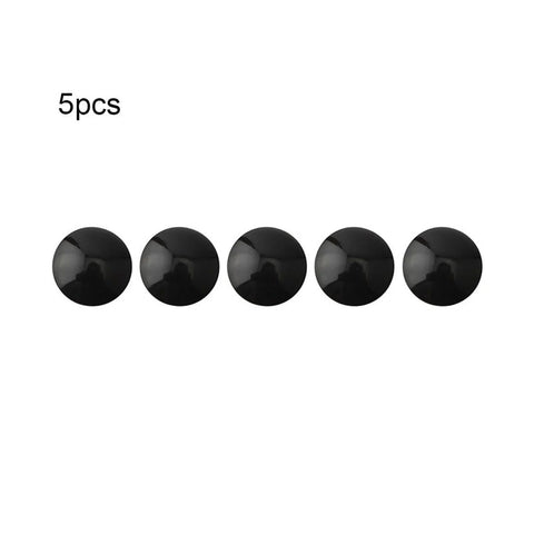 Five black bike headset cap top covers in a row, waterproof dustproof rubber spacer for M6 inside hex screws, MTB road bike, 5 pack.