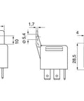 Technical diagram of Normal Open Mini Relay 5 Pin 12V DC 30A Compact High Current Automotive Relay for wiring harnesses.