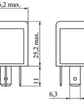 Technical drawing of a Changeover Mini Relay 5 Pin 12V 40To60A Single Pole Auto Electrical Relay with dimensions shown.
