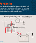 Diagram showing Waterproof 5 Pin Bosch Style 12V Relay Kit With Harness Socket And 12 AWG Wires, SPDT 30 40 Amp setup