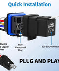 5 Pin Waterproof Relay Kit 40 30 Amp 12V SPDT Relay With Harness, shown with blue waterproof ring and tinned copper wires.