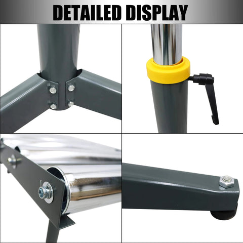 Detailed view of 5-Roll Adjustable Height Conveyor Stand - 250 lbs Capacity, 23.9"-41.6" Height Range, Chrome-Plated Rollers.