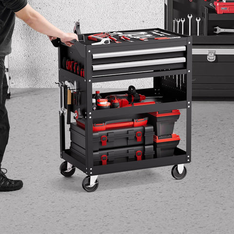 Heavy Duty 5 Tier Rolling Tool Cart With 400 Lb Capacity, Locking Drawers, Pegboard Side Panels, And Smooth Glide Drawers For Garage, Workshop Or Repair Shop VEVOR