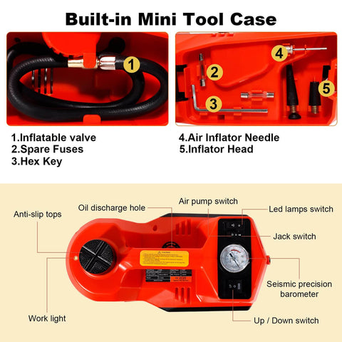 Built-in mini tool case of Five Ton Electric Hydraulic Car Jack Kit With LED Light For Cars SUVs And Trucks Portable Quick Lift