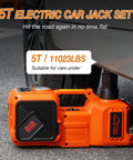 5-Ton Electric Car Jack Kit with Hydraulic Lift under vehicle, orange design, suitable for sedans, SUVs, trucks
