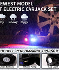 5 Ton Electric Hydraulic Car Jack Kit With Seventeen Point Seven Inch Lift Portable 12V Floor Jack Includes Impact Wrench Tire Inflator Pump And LED Work Light For SUVs Sedans Trucks Built For Quick Tire Changes And Repairs in use during rainy weather