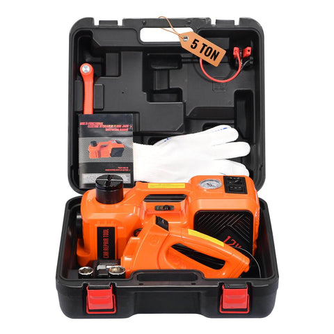 All In One 5 Ton Electric Car Jack Kit With 12V Portable Hydraulic Floor Jack Impact Wrench Tire Inflator Pump And LED Light
