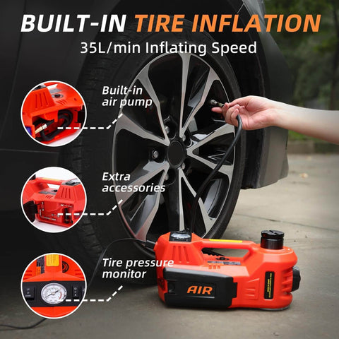 5 Ton Electric Car Jack Kit With 12V Hydraulic Floor Jack Built In Impact Wrench And Tire Inflator LED Light in use