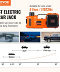 Front view of 5 Ton Electric Car Jack With Built In Inflator Pump And LED Light For Cars SUVs And Trucks Hydraulic Lift 6.1 To 17.7 Inches Heavy Duty Lifting Kit For Roadside Breakdowns And Home Garage.