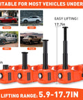 All In One 5 Ton Electric Car Jack Set With Integrated Tire Pump And Impact Wrench By Trihelper, shown lifting to 17.7 inches
